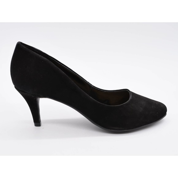 Chelsea Crew Black Label Pumps Womens 7 Black Faux Suede Almond Toe Cone Heels - Picture 4 of 11